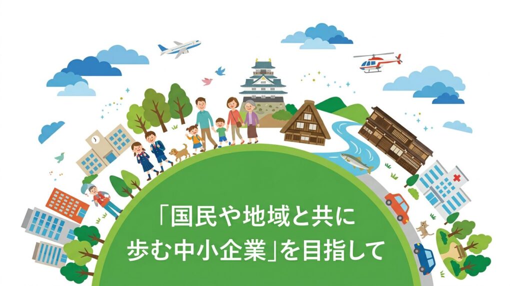 地域と共に歩む中小企業のイラスト